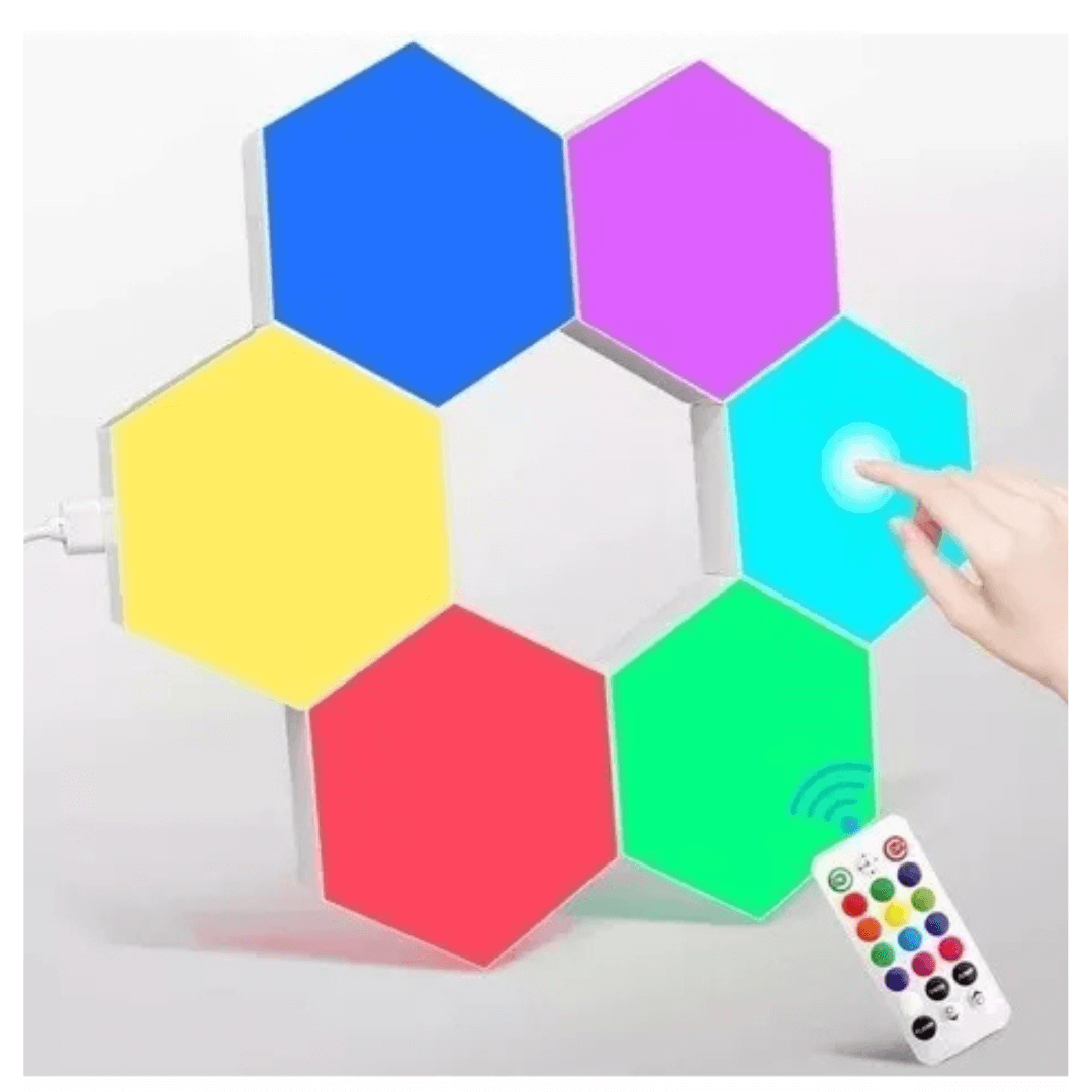 Luces Hexagonales 17 Colores LED con control remoto, panel iluminado en varios colores vibrantes.