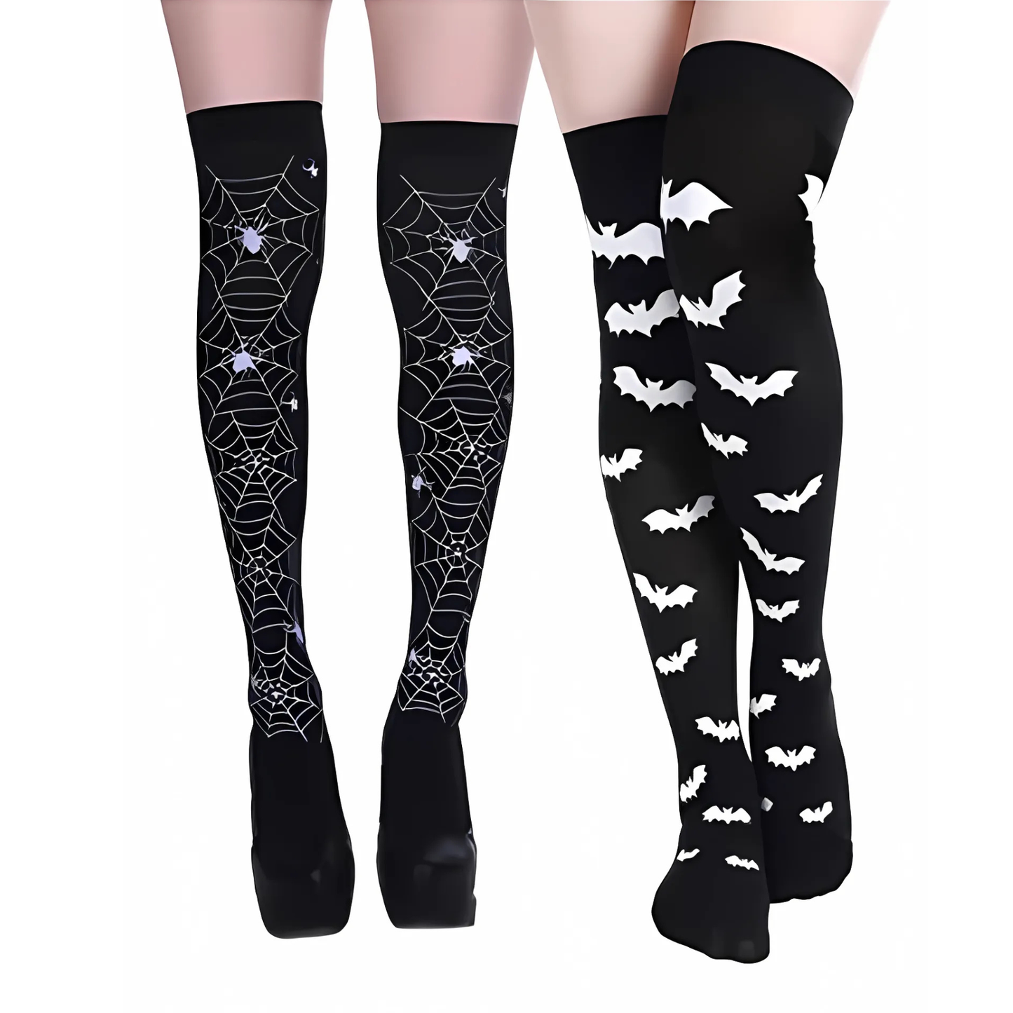 Panty Medias Bucaneras Halloween featuring spider web and bat designs, perfect for Halloween celebrations.