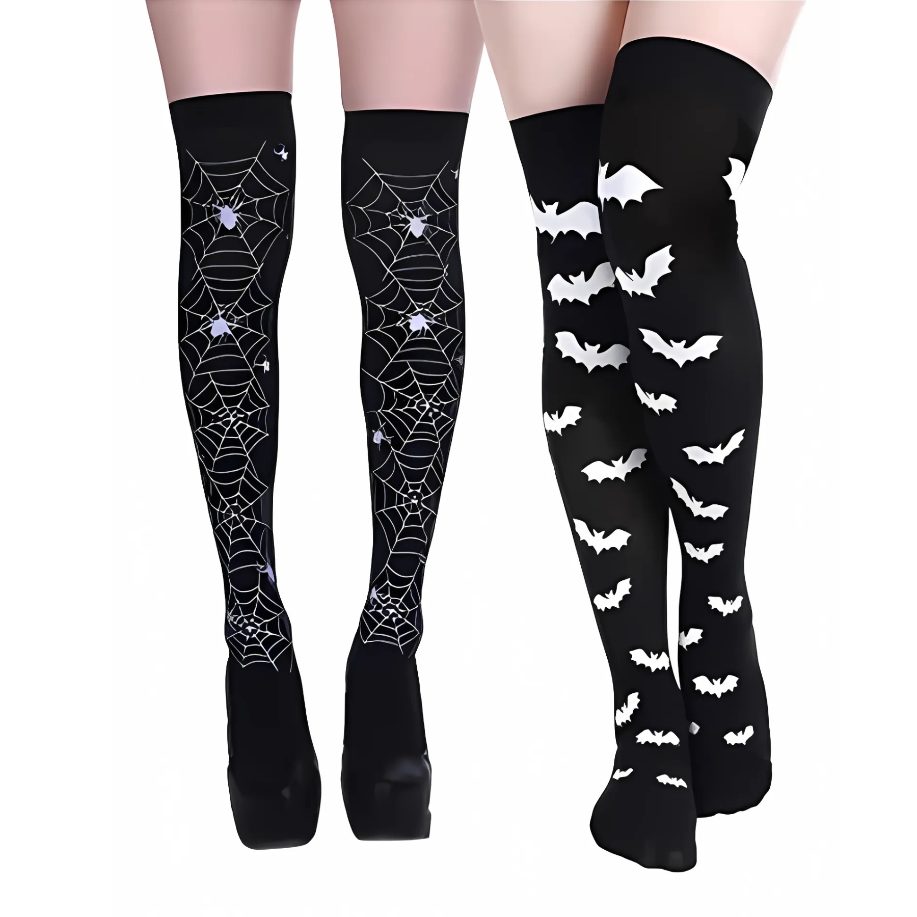 Panty Medias Bucaneras Halloween featuring spider web and bat designs, perfect for Halloween celebrations.