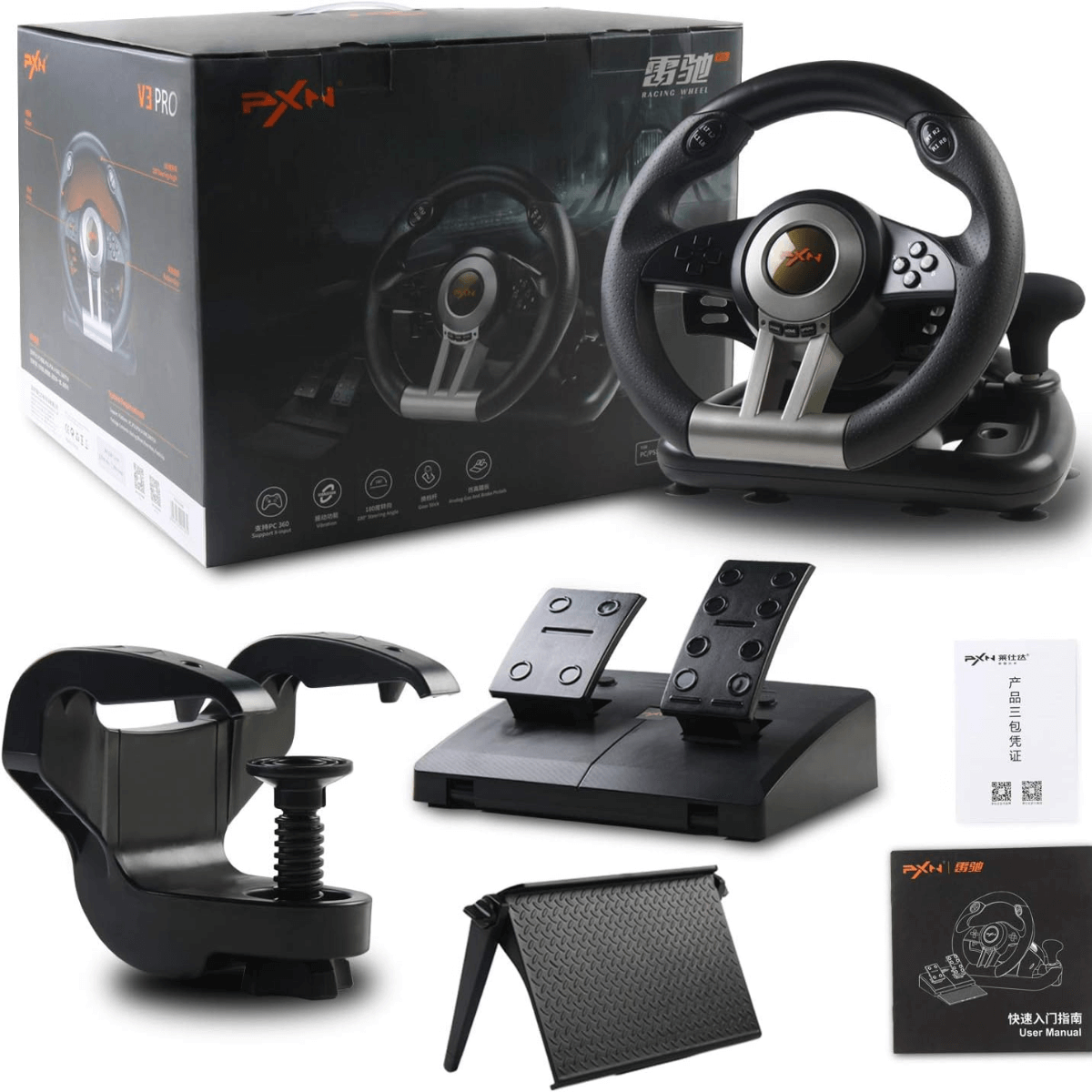 Volante Gamer Pedales Palanca Pxn.Compatibilidad universal.-1