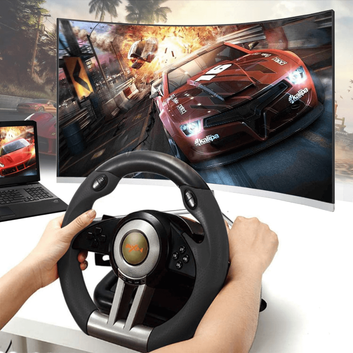 Volante Gamer Pedales Palanca Pxn.Compatibilidad universal.-2