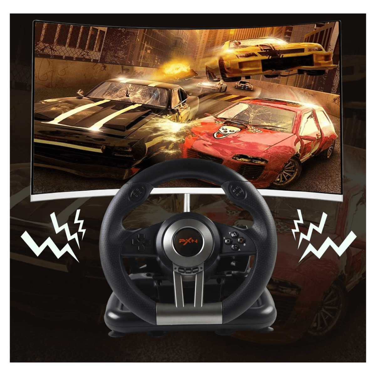 Volante Gamer Pedales Palanca Pxn.Compatibilidad universal.-3
