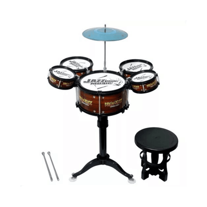Mini batería Jazz musical para niños con cinco cuerpos, soporte y baquetas, ideal para introducir a los pequeños en la música.