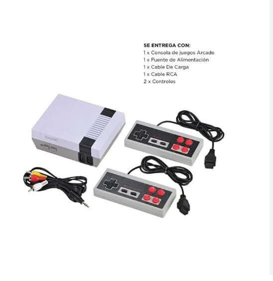 Consola Retro Nintendo mas de 600 videojuegos, incluye consola, joysticks, cables y fuente de alimentación.