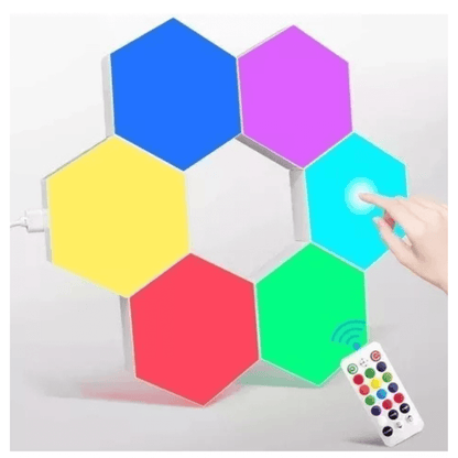 Luces Hexagonales 17 Colores LED con control remoto, panel iluminado en varios colores vibrantes.