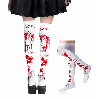 Panty Medias Bucaneras Halloween con diseño de manchas rojas y sangre, perfecto para disfraces de Halloween.