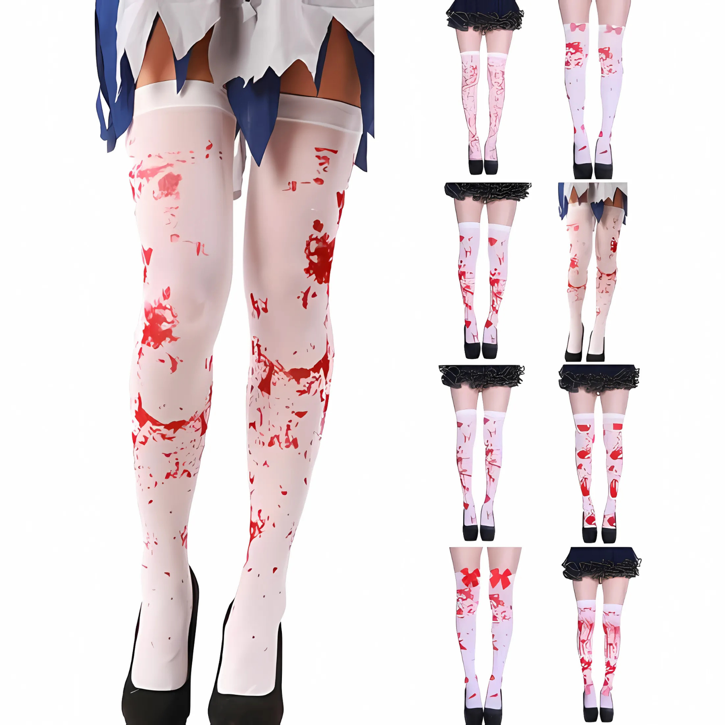 Panty Medias Bucaneras Halloween con diseño de manchas de sangre, ideal para disfraces temáticos.