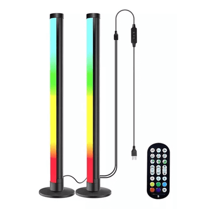 Barra de luz LED RGB activada por sonido con control remoto, ideal para crear ambientes únicos.
